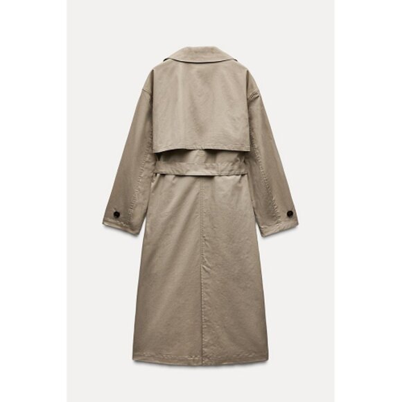 Zara Belted Long Trench Coat Beige Classic Cotton Blend Double Breasted Size M - Picture 6 of 9